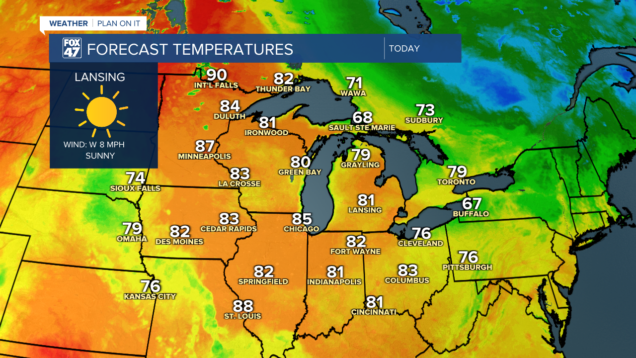 With an abundance of sun, high temperatures could warm into the lower 80's across Mid-Michigan