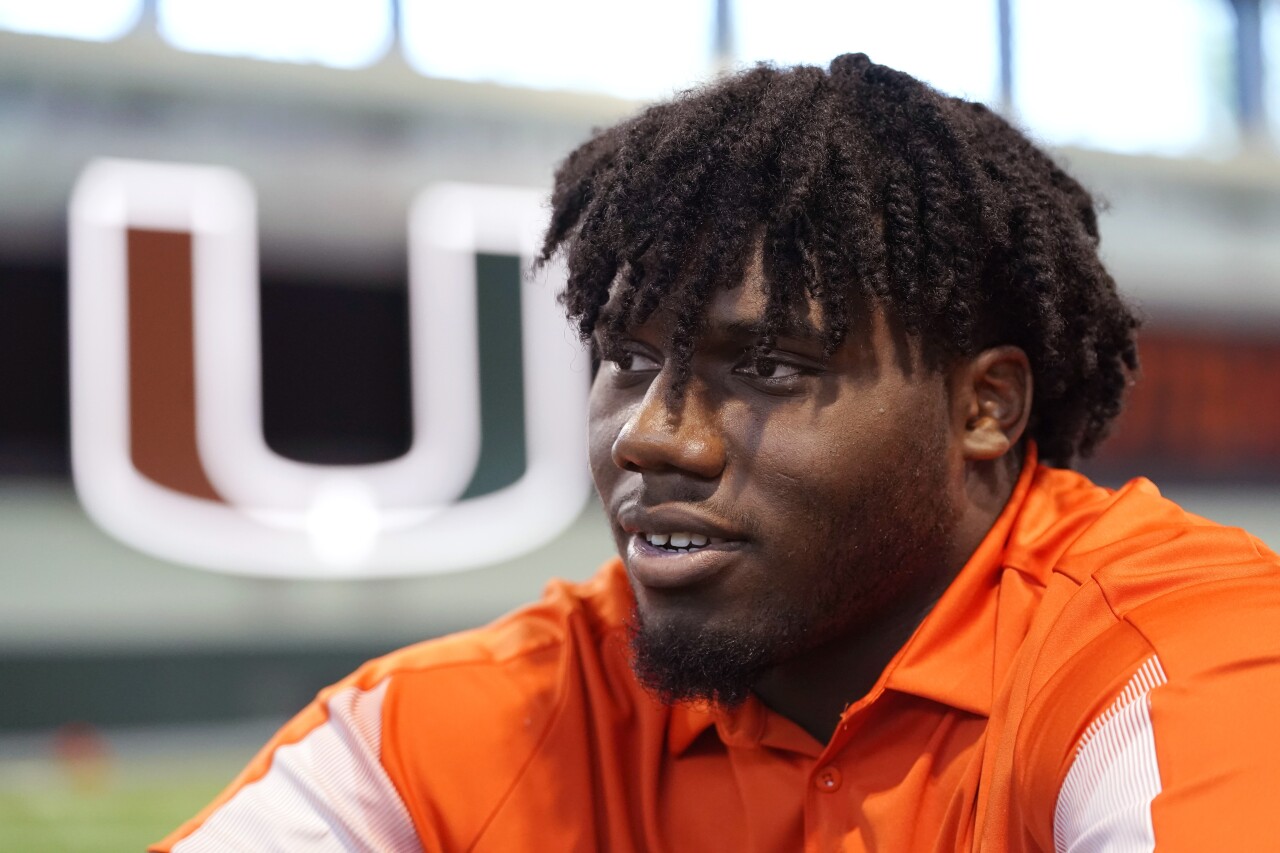 Miami Hurricanes defensive tackle Darrell Jackson Jr. at media day, Aug. 2, 2022