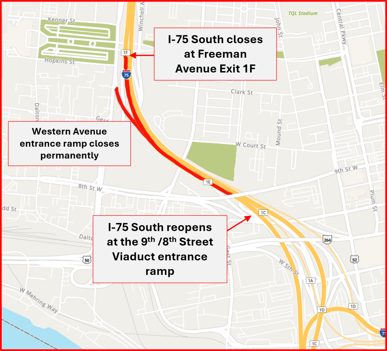 I-75 south linn street bridge closures
