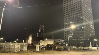 Downtown construction sky bridge & parking garage
