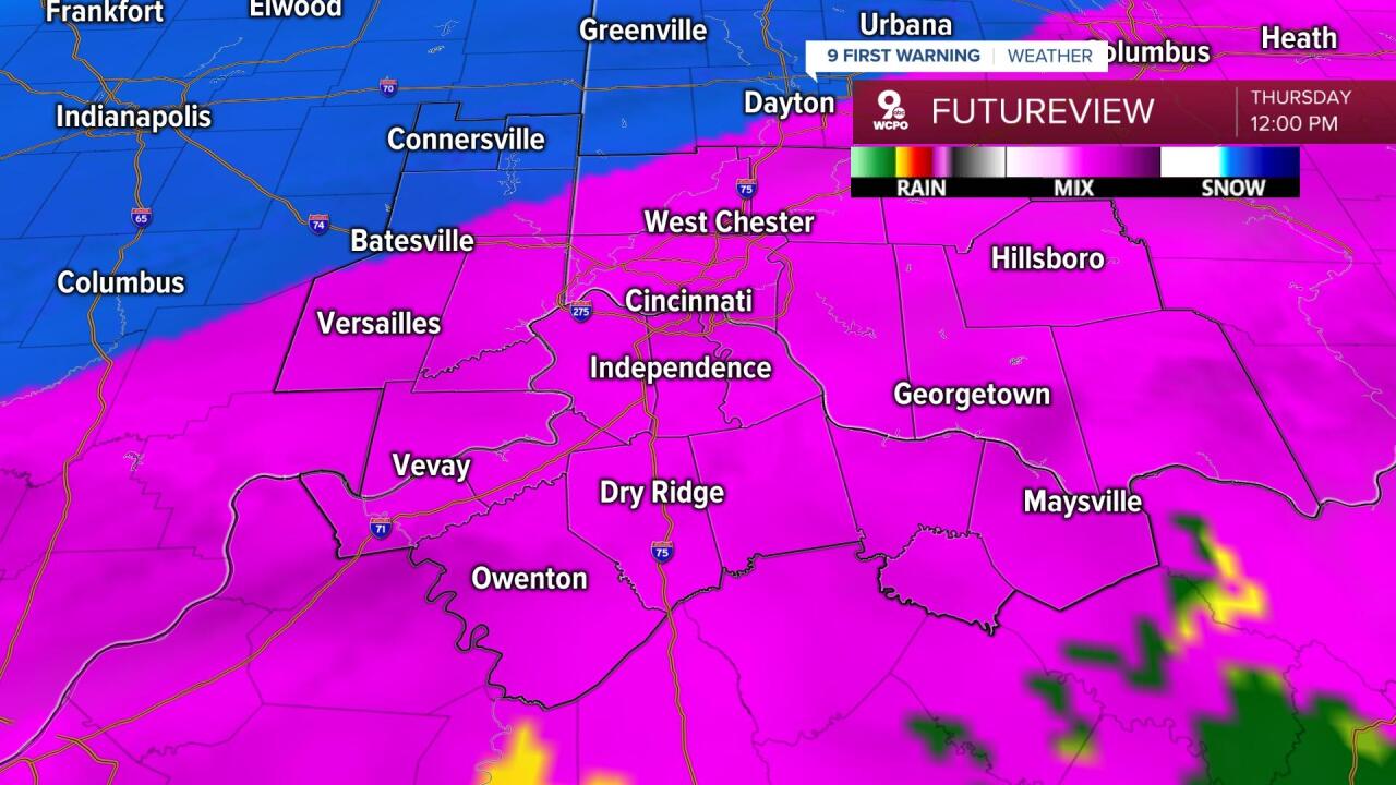 Thursday noon freezing rain and ice pellets