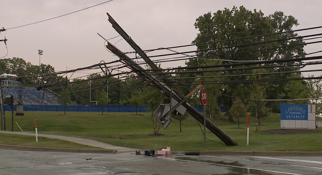Downed utility pole in Southfield