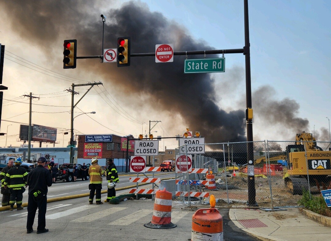 This image provided by the Philadelphia Fire Department shows officials working on the scene following a collapse on I-95 after a truck fire, Sunday, June 11, 2023, in Philadelphia. The elevated section of Interstate 95 has collapsed early Sunday after a vehicle caught fire, closing the main north-south highway on the East Coast and threatening to upend travel in parts of the densely populated Northeast. (Philadelphia Fire Department