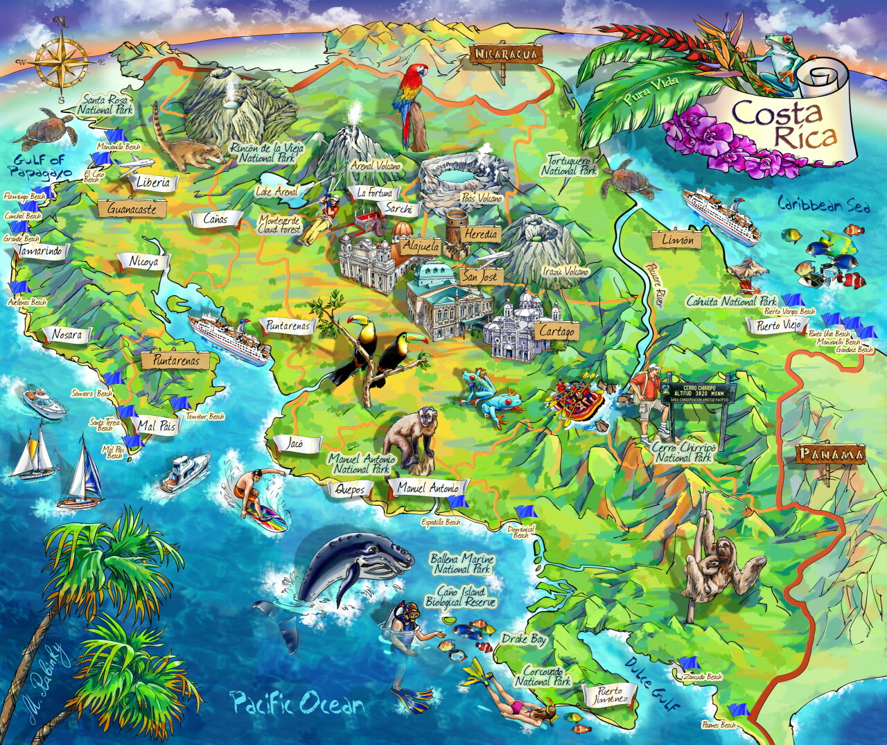 Costa Rica Map by Maria Rabinky