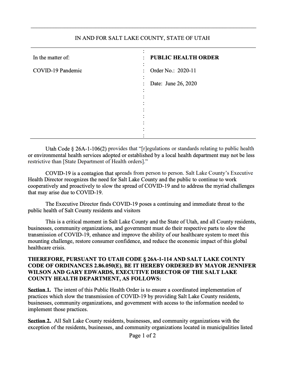 SL Co. Health order