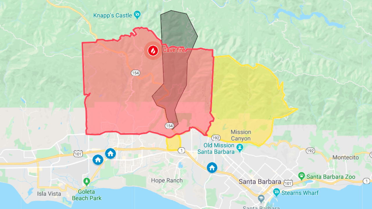 Santa Barbara County Fire Map MAP: Cave Fire erupts in Santa Barbara County Santa Barbara County Fire Map MAP: Cave Fire erupts in Santa Barbara County