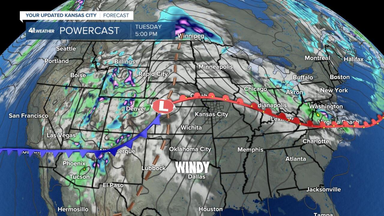 Surface Forecast Valid 5 PM Tuesday