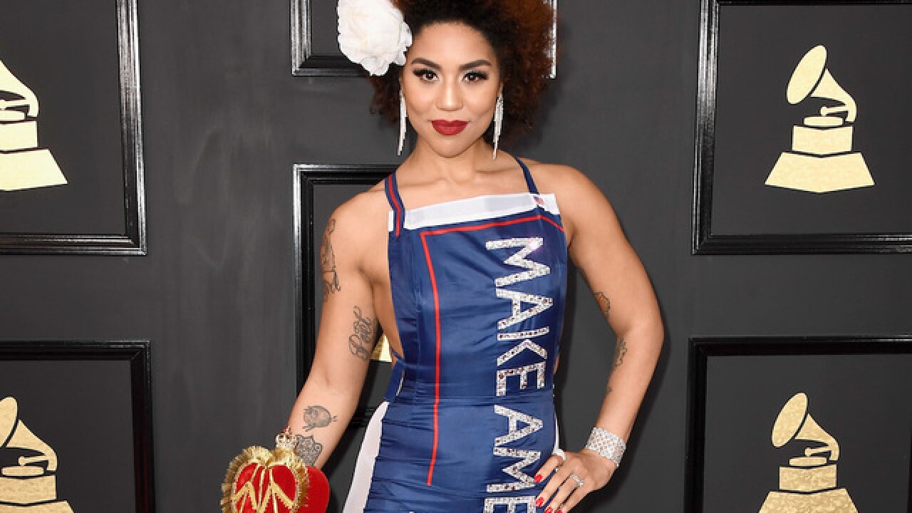 Singer attends Grammys in political dress
