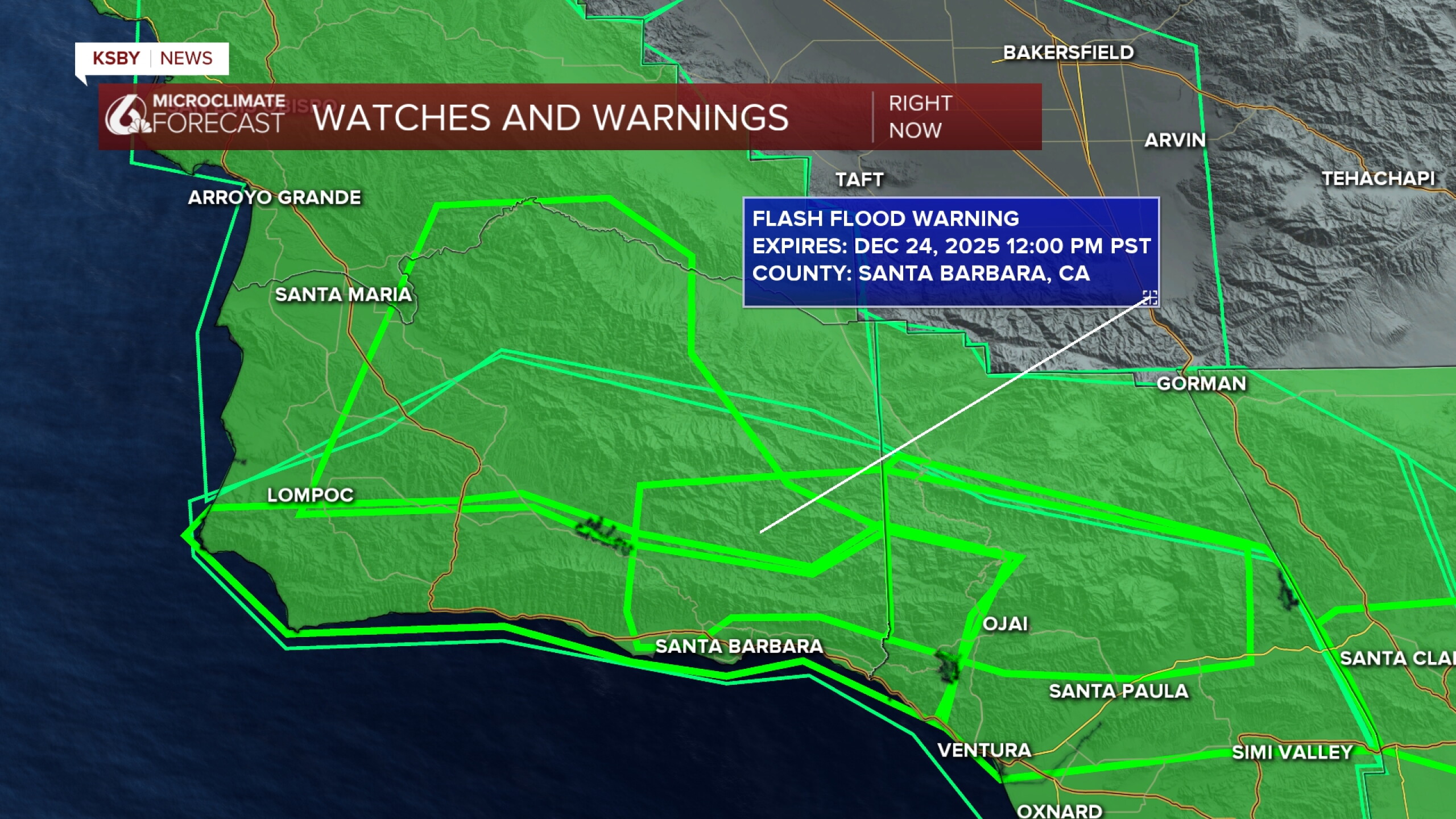 Heavy rain prompts flash flood warnings for much of the Central Coast
