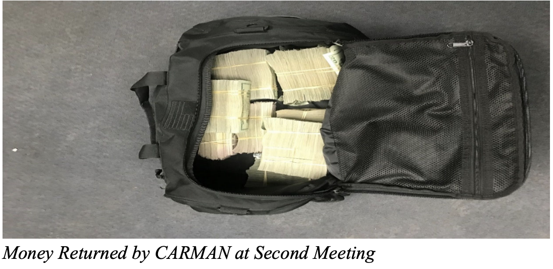 Money retrieved from Carman at second meeting