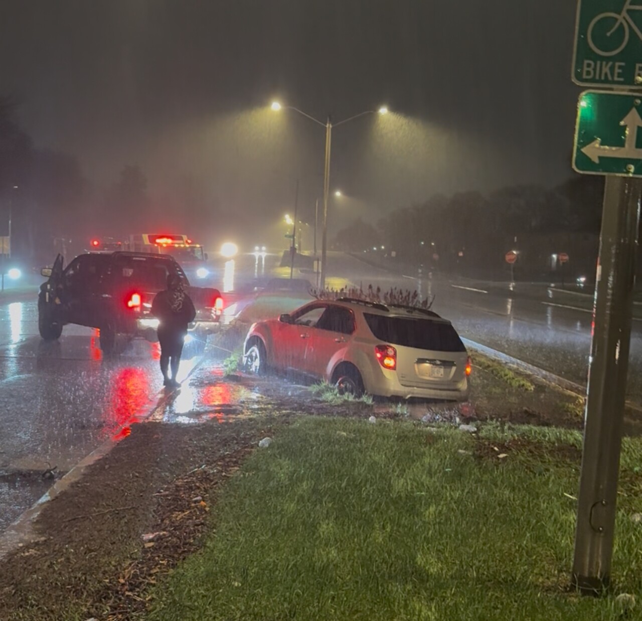 Flooded road just past 84th Street and Mill Rd in Milwaukee