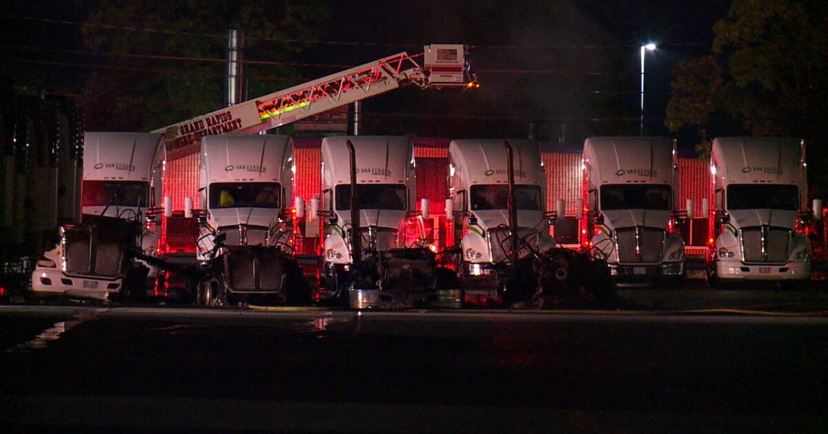 Smoky Sunday morning fire damages trucks at GR business - Vimarsana News
