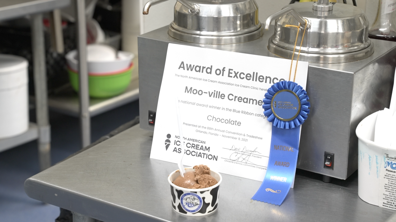 MOO-ville's award-winning chocolate ice cream