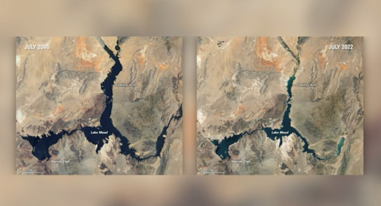 Lake Mead drought NASA satellite images 