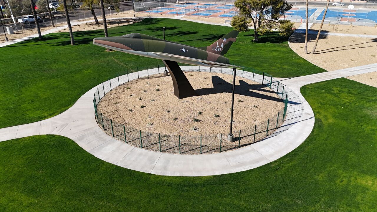 Historic F-100 Super Saber jet at Bonsall Park in Glendale, Arizona. 
