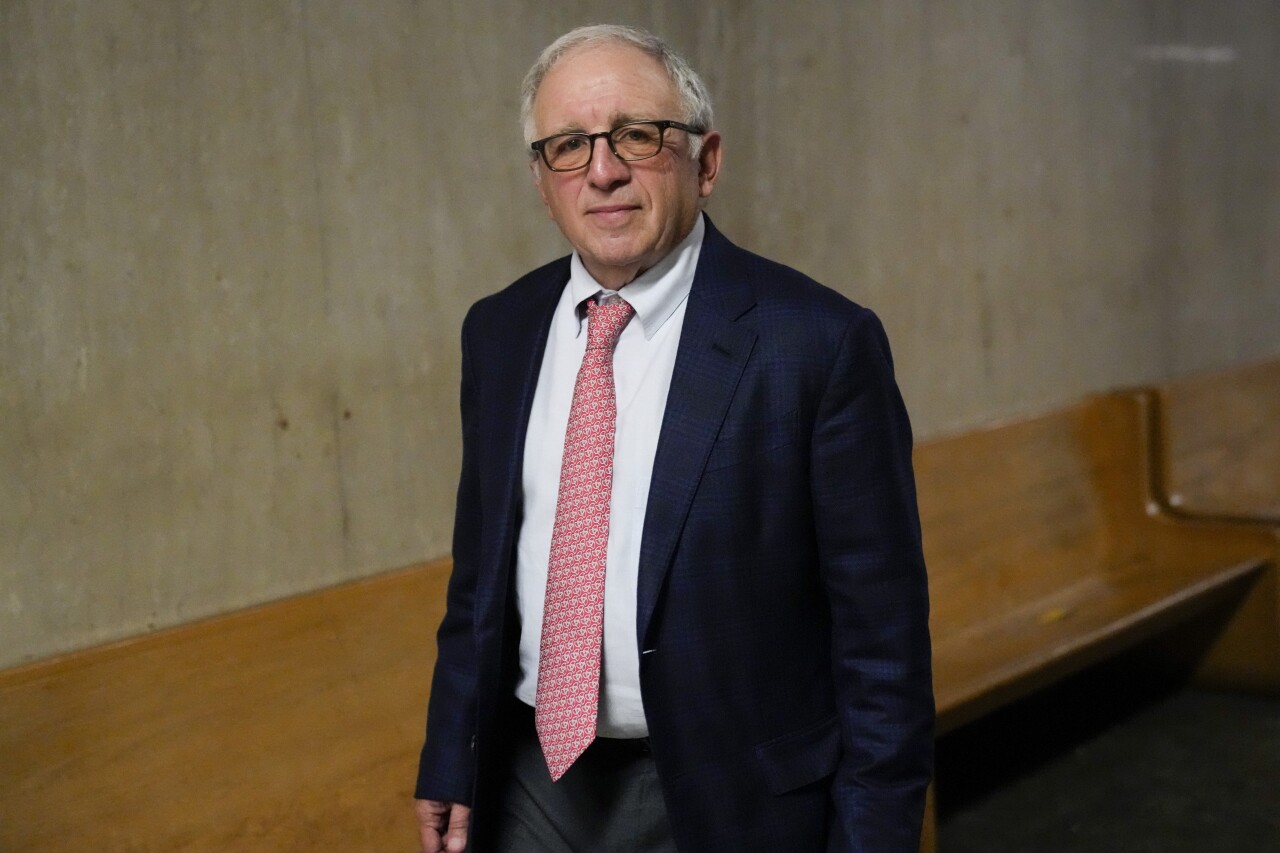 Eagles manager Irving Azoff leaves court after testifying during 'Hotel California' trial, Feb. 21, 2024