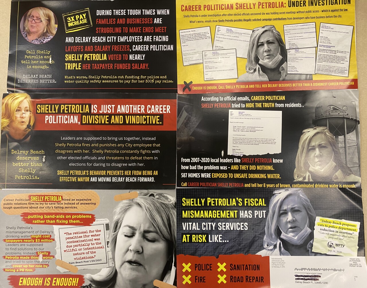 Tracy Caruso campaign flyers attacking Shelly Petrolia