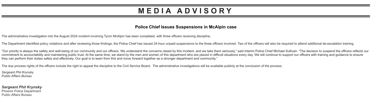 officers suspended McAlpin case