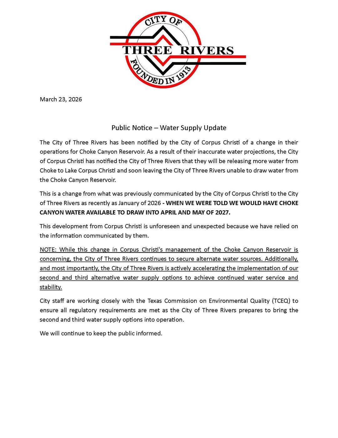 Three Rivers Water Supply