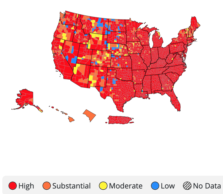COVID-19 Community Transmission Levels as of Sept. 8, 2022.