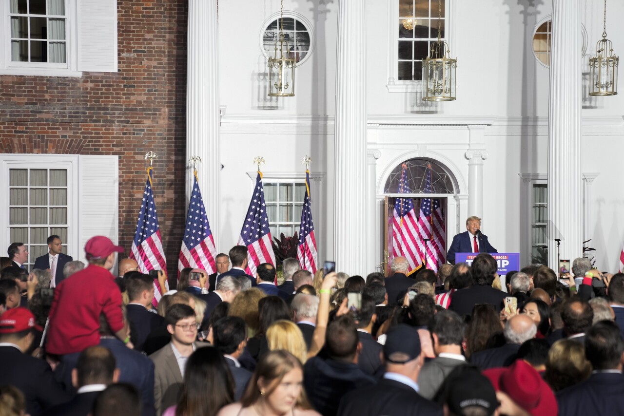 Former President Donald Trump speaks to supporters at Trump National Golf Club on Tuesday in Bedminster, New Jersey.