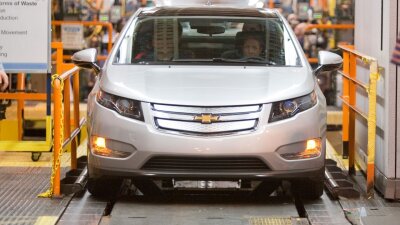 A Chevrolet car on an assembly line