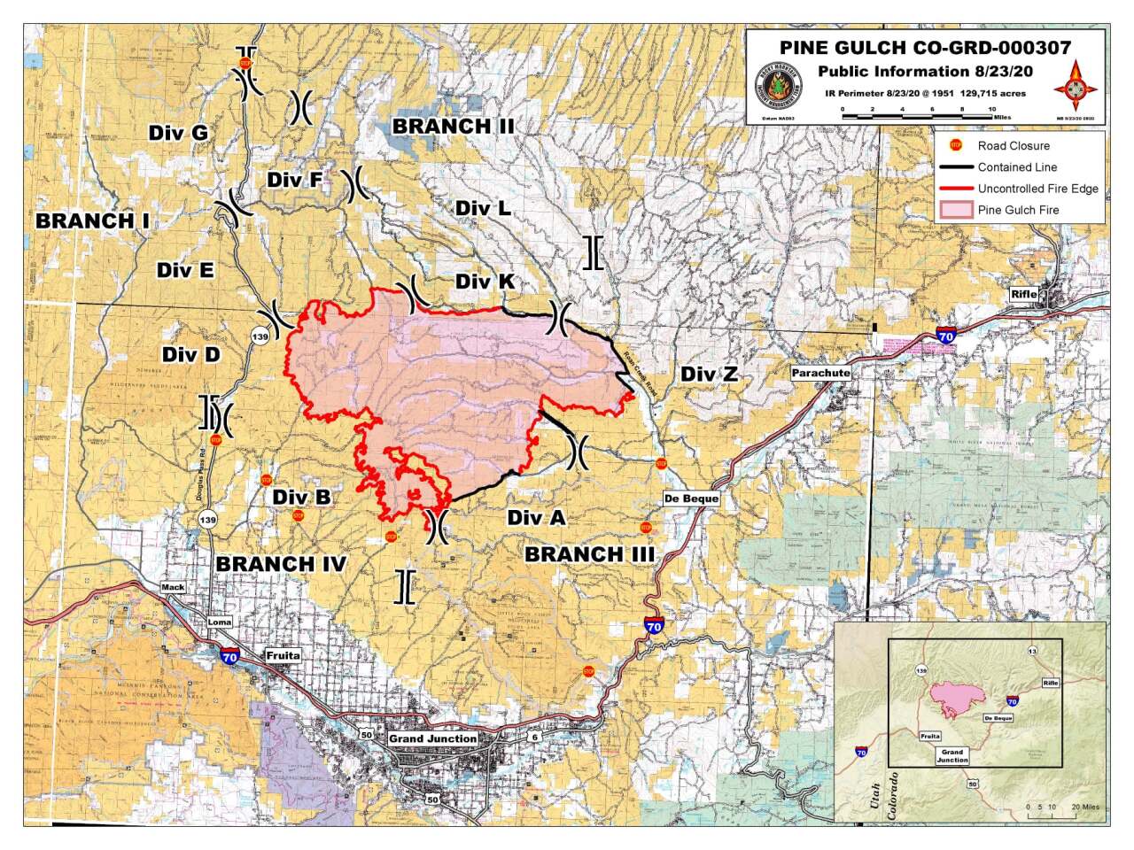 Pine Gulch Fire map_Aug 23 2020