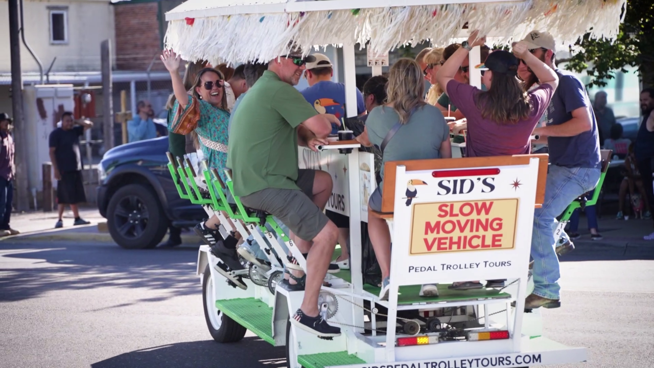 Checking out the Pedal Trolley in downtown Great Falls