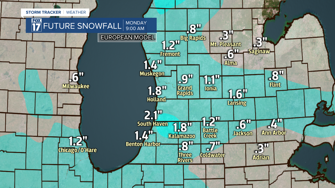 Snowfall this weekend