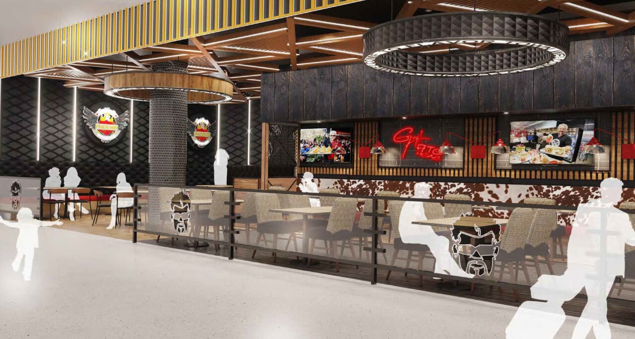 Image is a rendering of Guy Fieri’s Phoenix Kitchen + Bar.