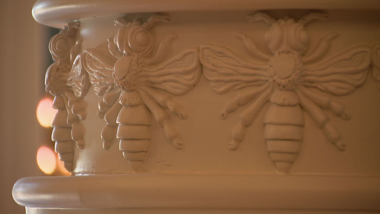 Bees on a column at Belmont Fisher Center