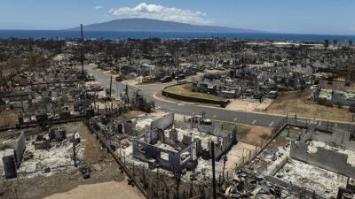 A general view of the aftermath of a devastating wildfire in Lahaina, Hawaii