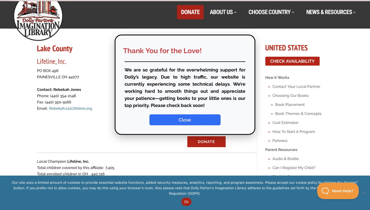 High enrollment after Dolly's death causing technical delays on website for Lake County Imagination Library
