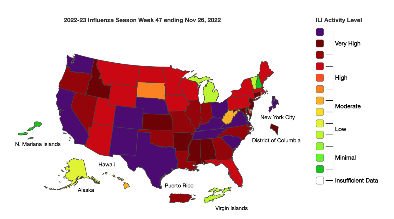 Flu cases around US