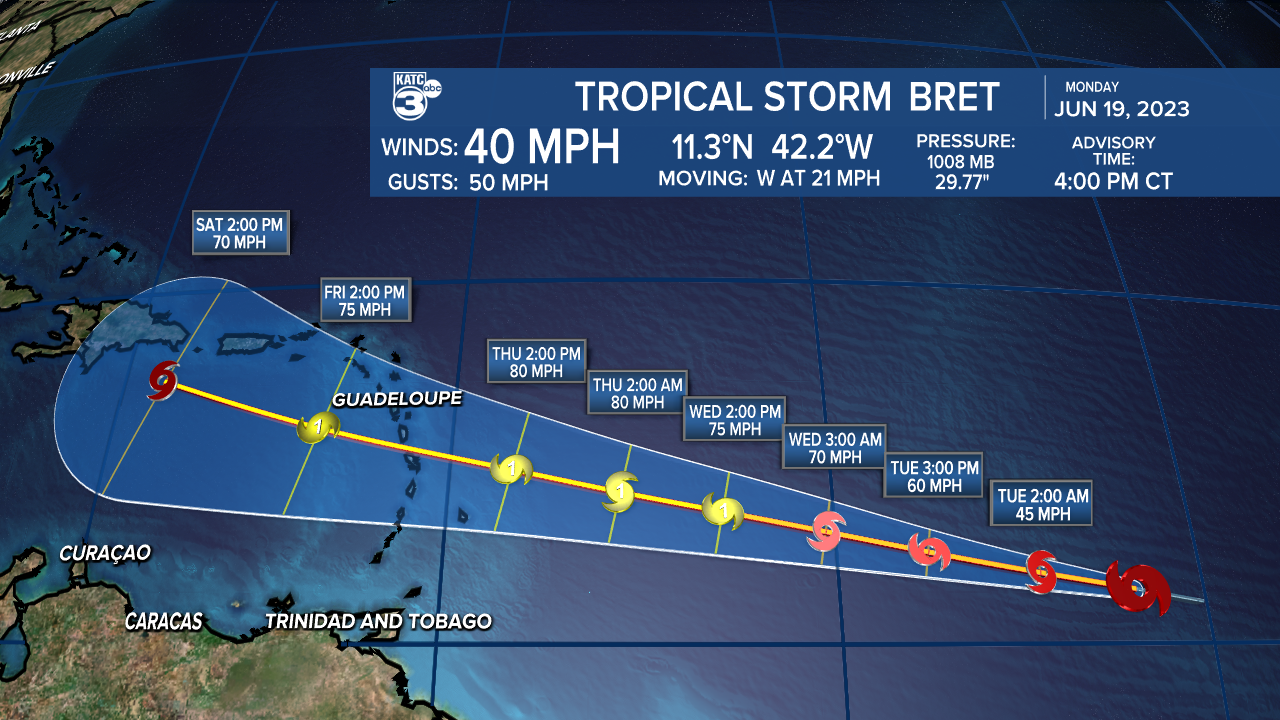 Tropical Storm Bret forms in the Atlantic Ocean