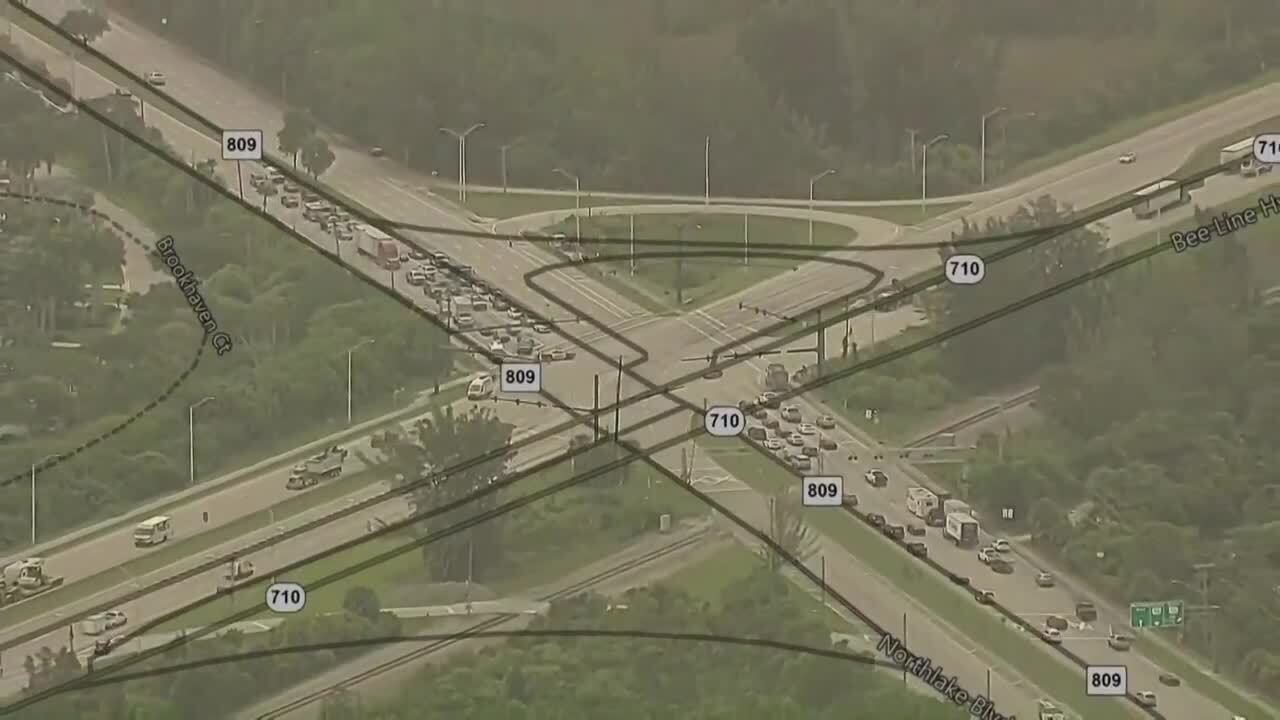 chopper 5 map of Northlake Boulevard and Bee Line Highway traffic crash detours