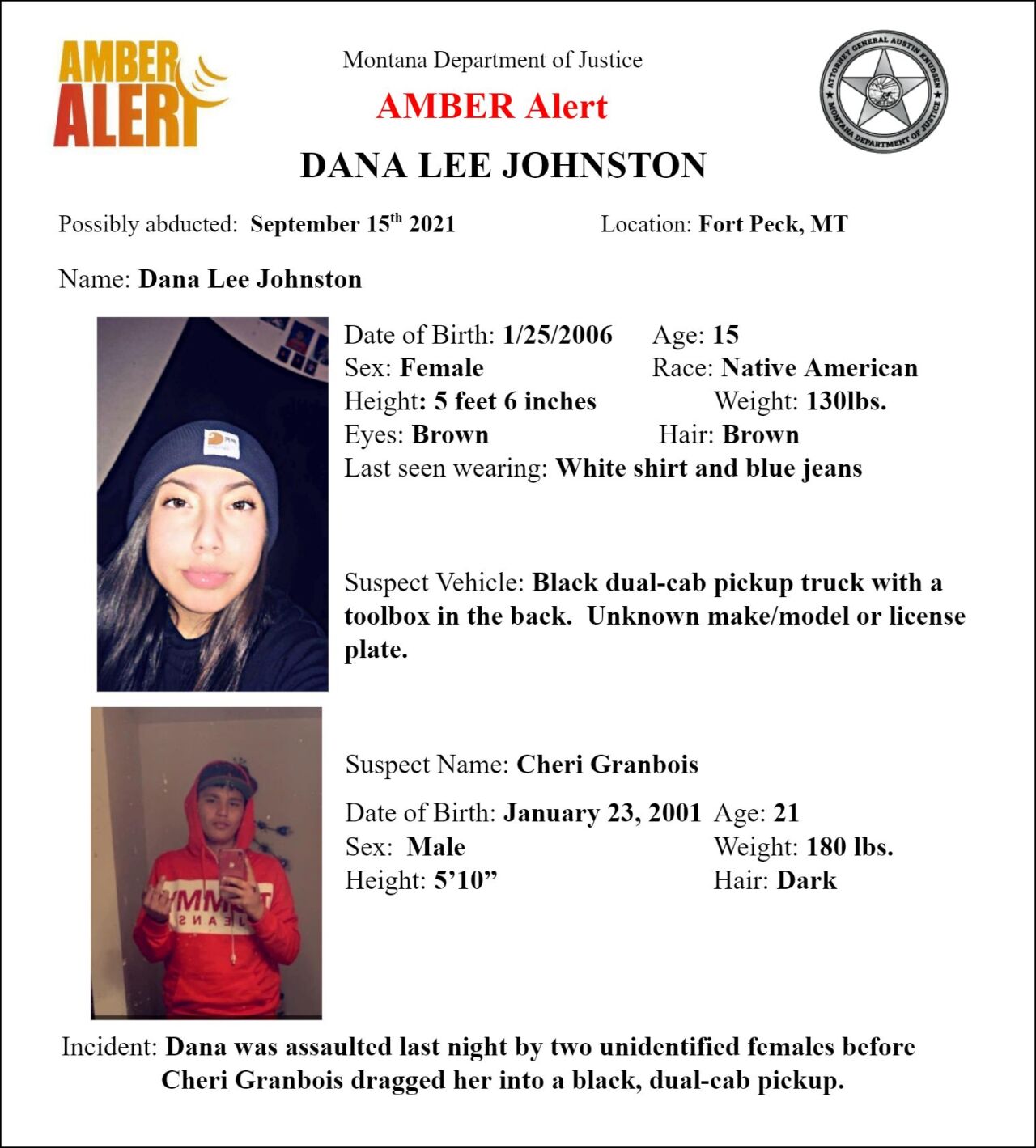 AMBER Alert for 15-year old Dana Lee Johnston