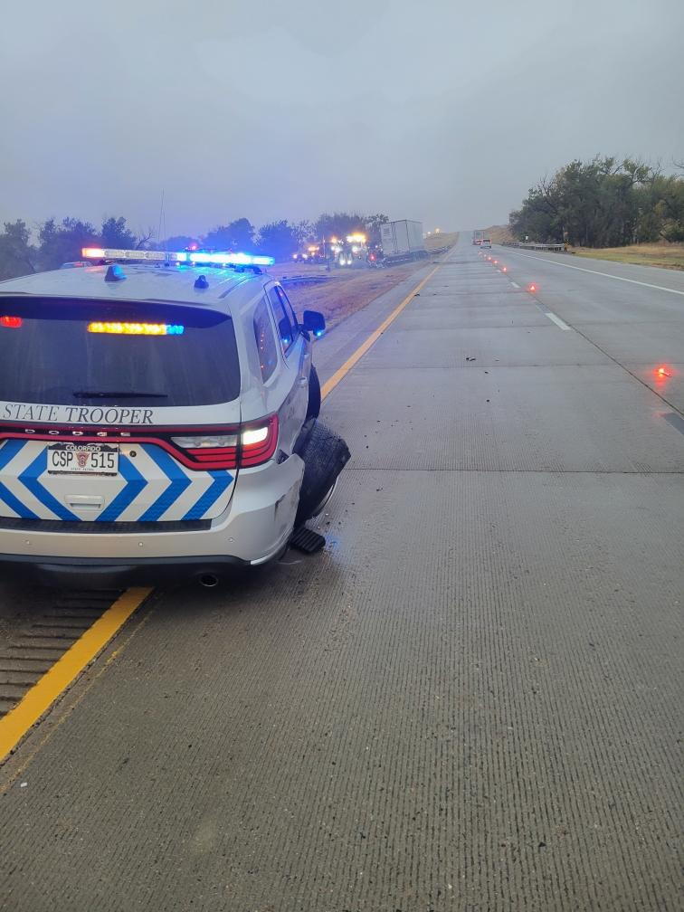 19-year-old dies after pickup truck strikes Colorado State Patrol vehicle, semi on I-70 east of Byers_1.jpeg