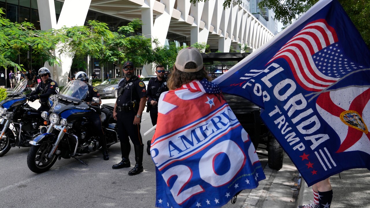 Supporters of former President Donald Trump, rally outside the Wilkie D. Ferguson Jr. U.S. Courthouse, Tuesday, June 13, 2023, in Miami.