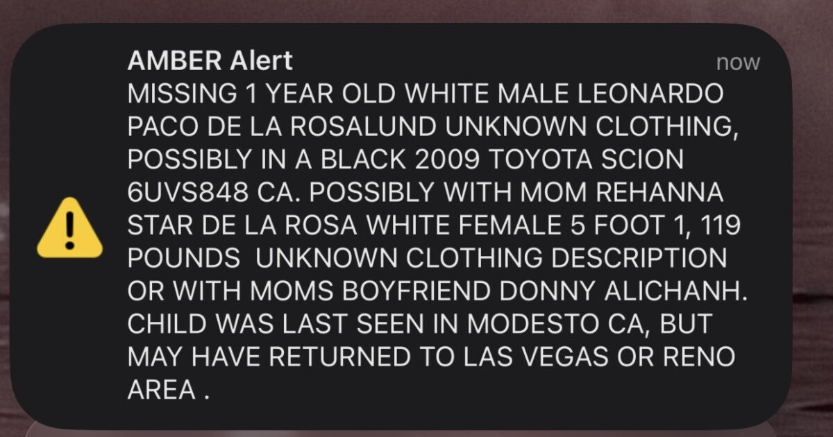 Coverage image for: Amber Alert issued for missing 1-year-old who may be in Las Vegas or Reno