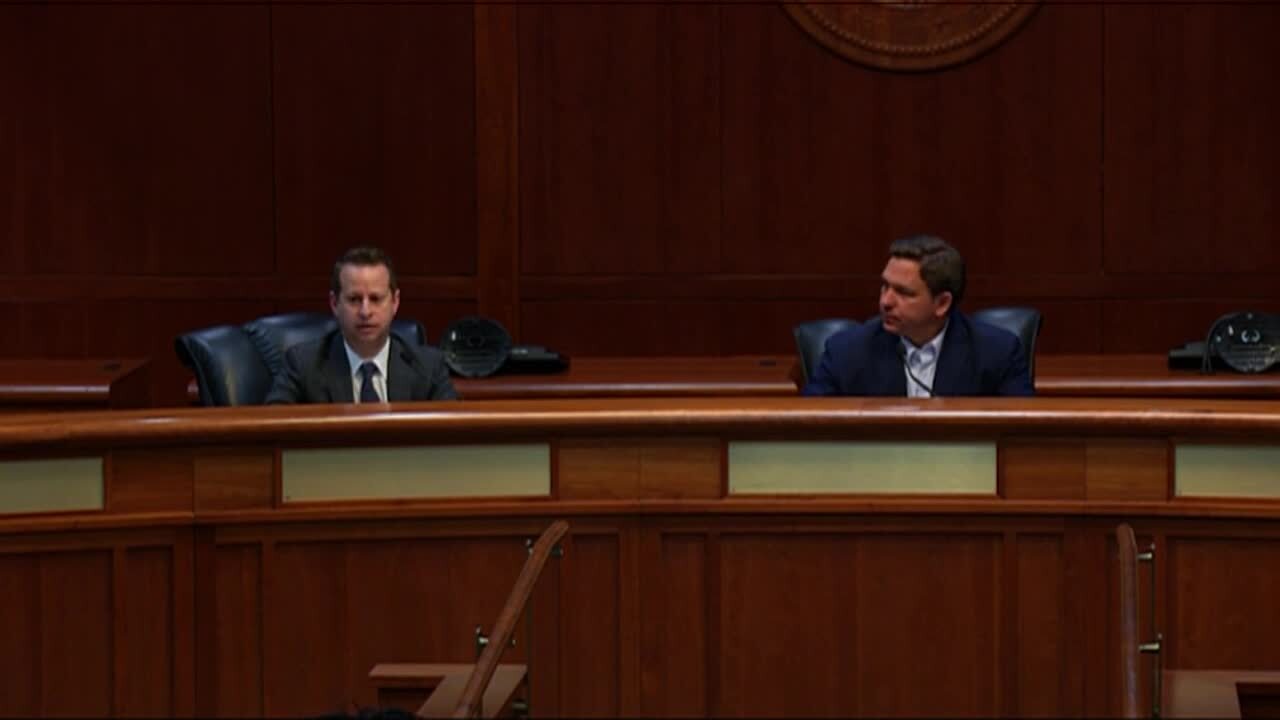 Gov. Ron DeSantis and Jared Moskowitz at Florida Capitol in Tallahassee, March 19, 2021