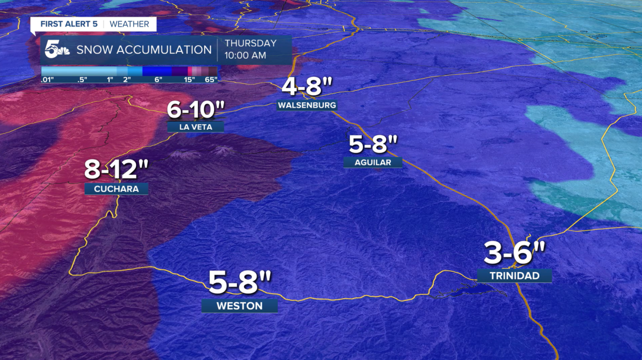 Snowfall accumulations for Southern I-25