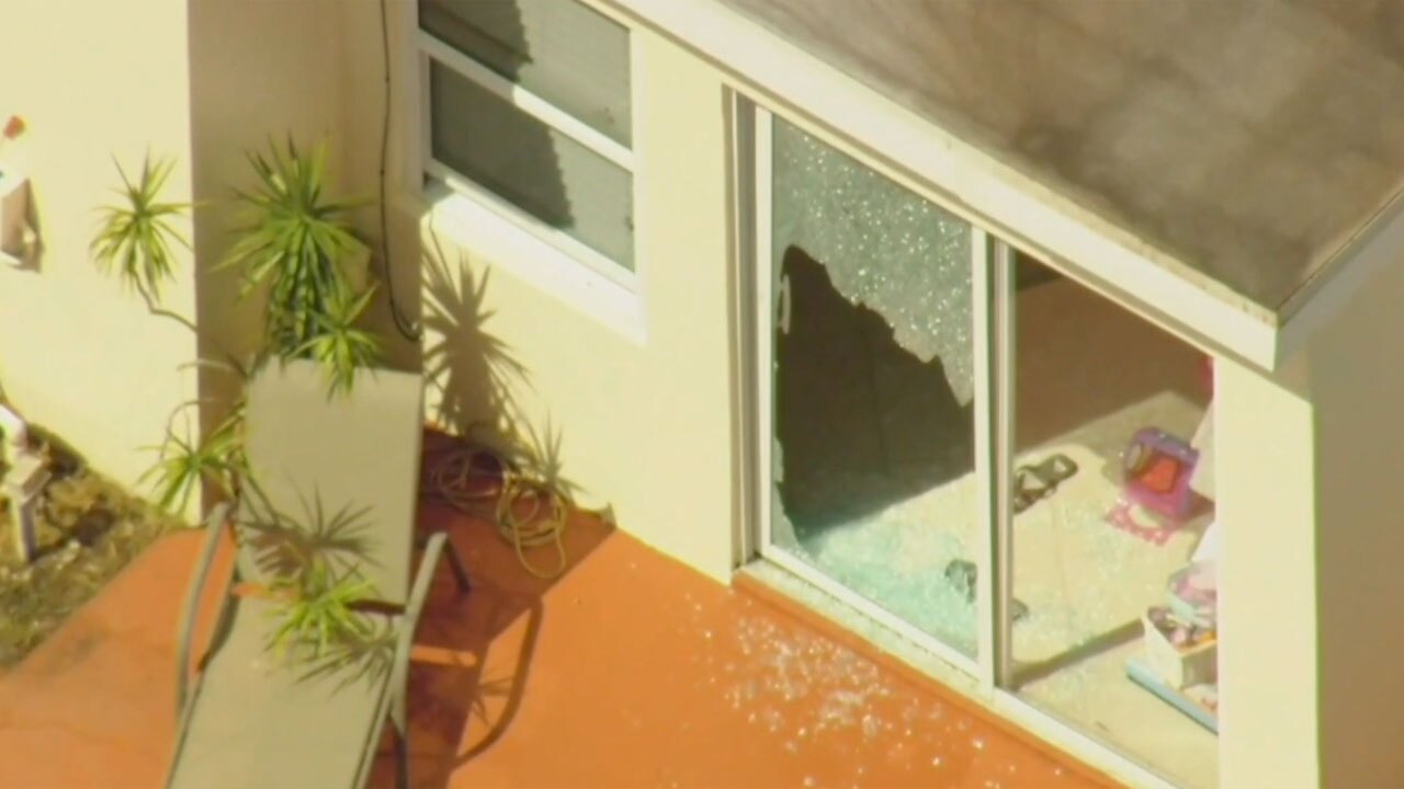 Sliding glass window busted in neighborhood west of Boca Raton, Aug. 24, 2022