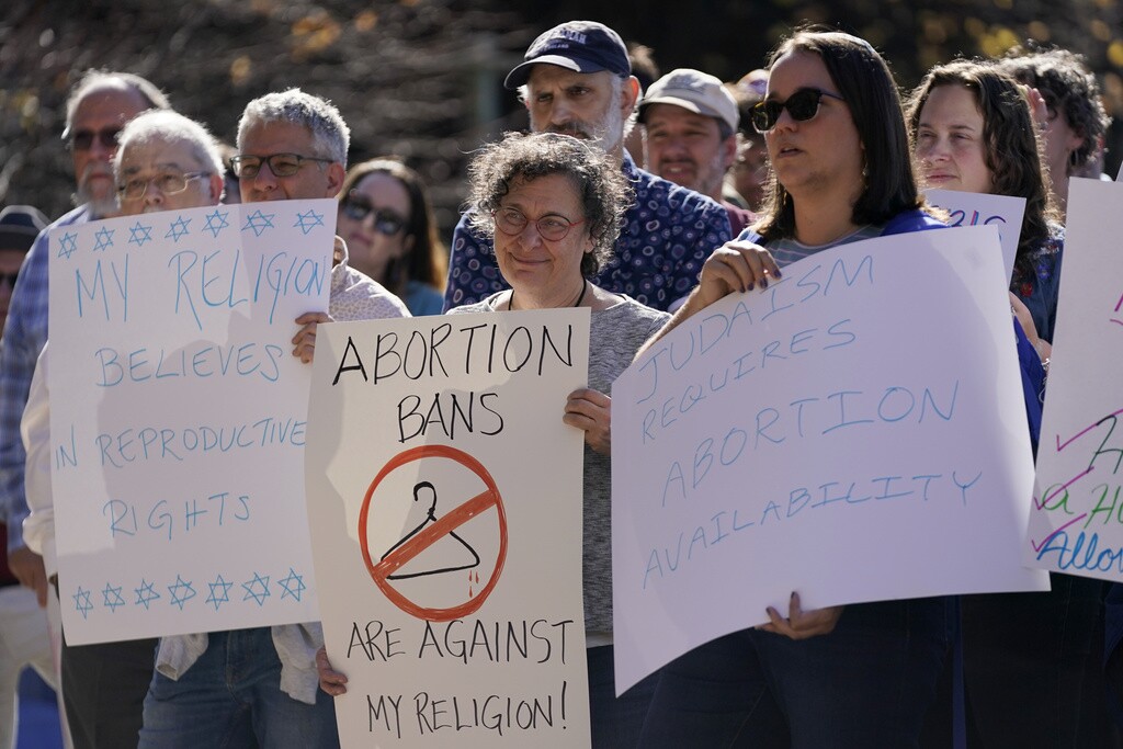 Supporters from around the country gather for a rally to show their support for protecting abortion rights in Missouri.