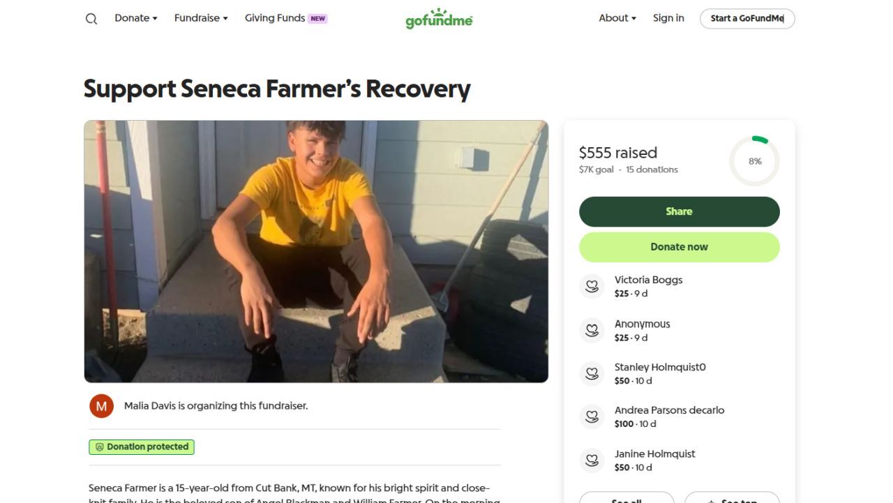 Seneca Farmer of Cut Bank, 15 years old, is recovering after being seriously injured by fireworks several days ago.