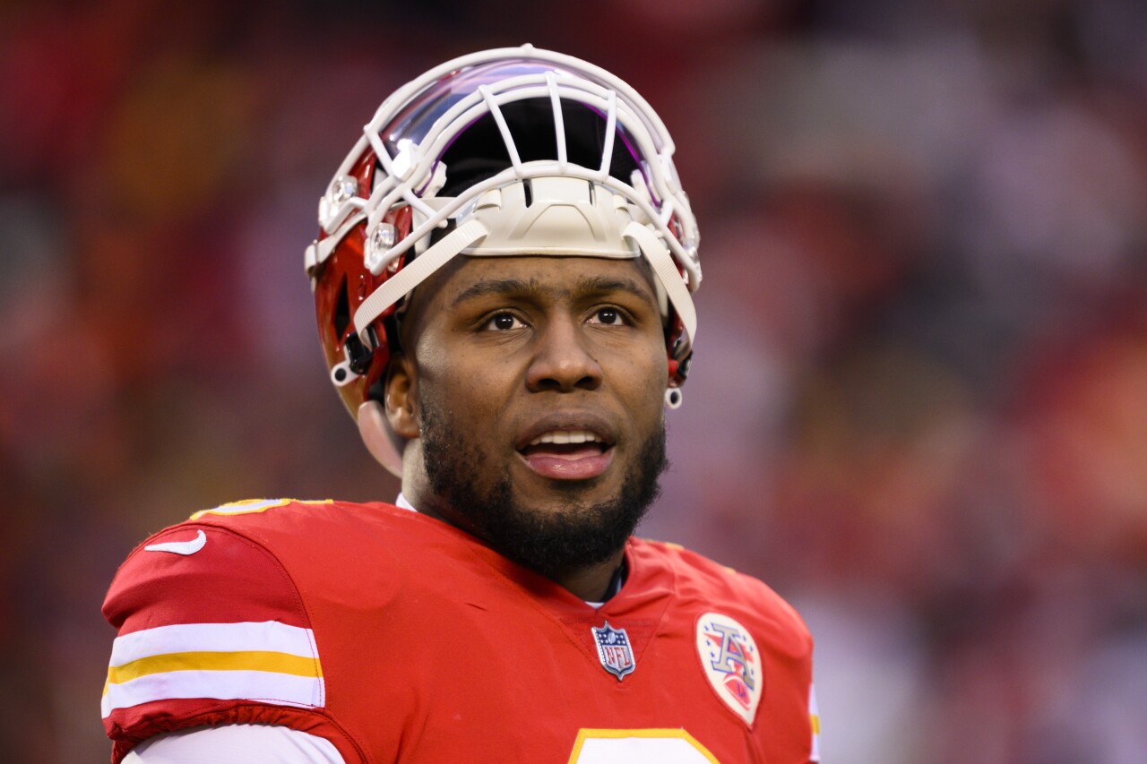 Kansas City Chiefs defensive end Carlos Dunlap before AFC Championship game vs. Cincinnati Bengals, Jan. 29, 2023