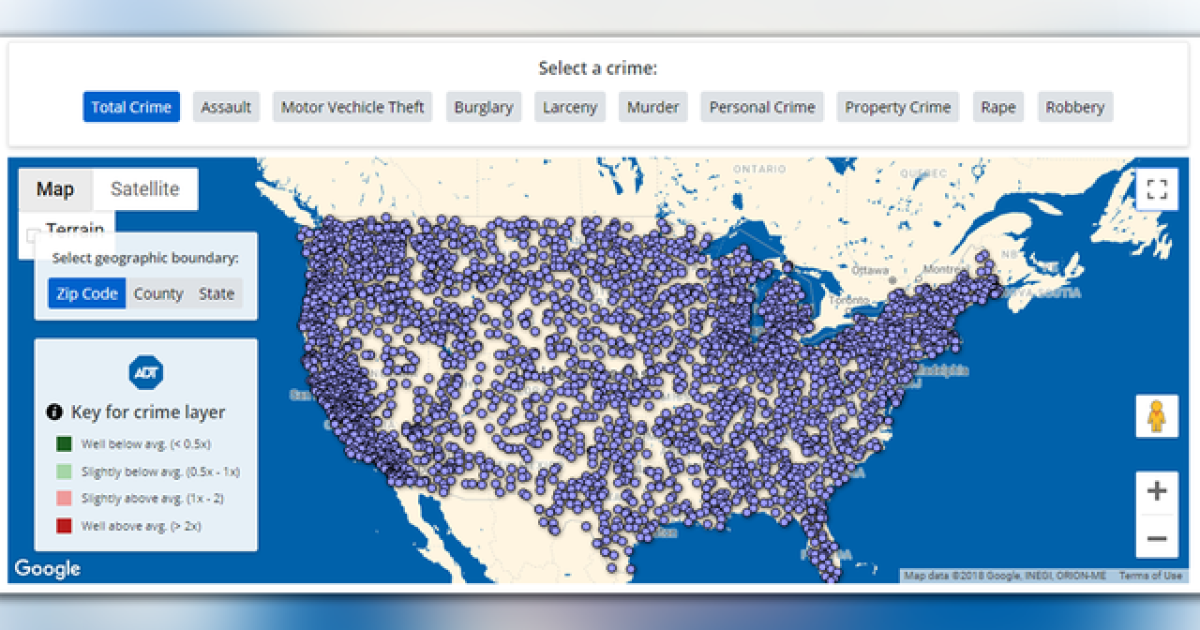 Crime Rising Map ADT releases interactive crime map
