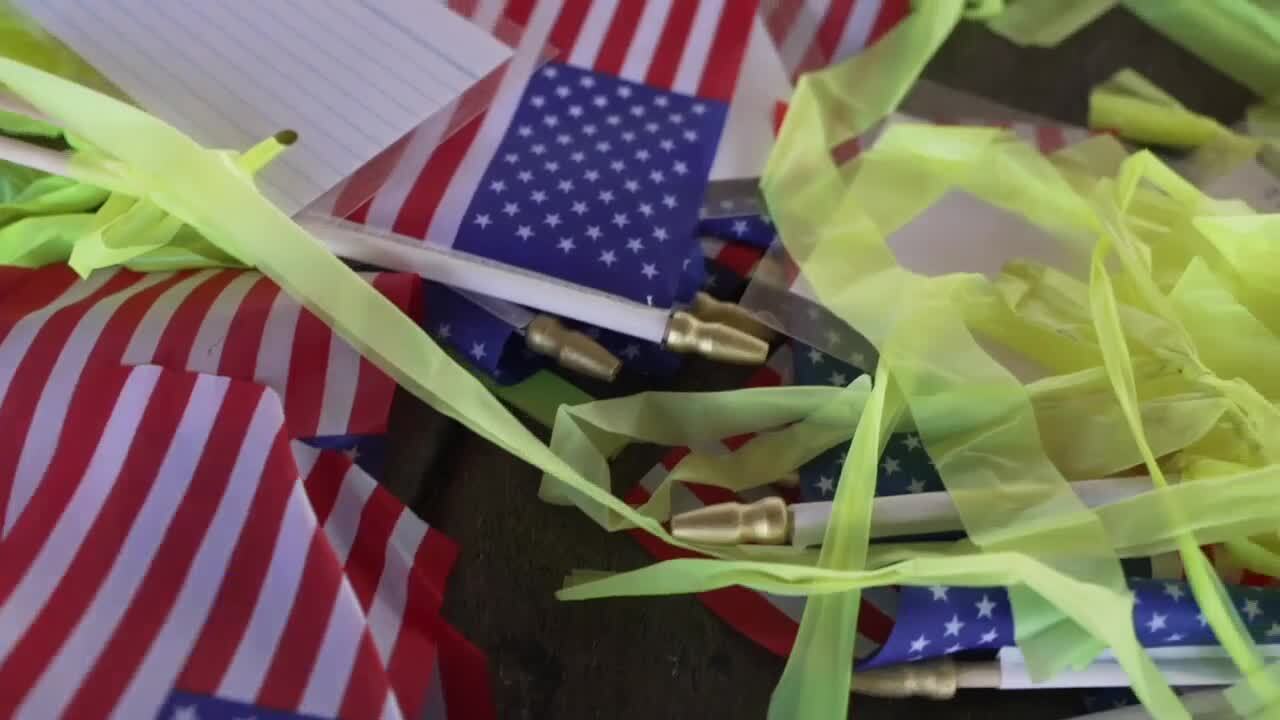 American flags yellow ribbons veterans
