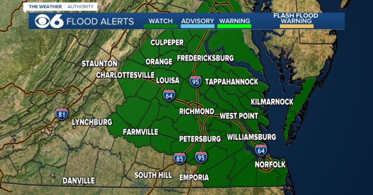Flood watch in effect into late Saturday night