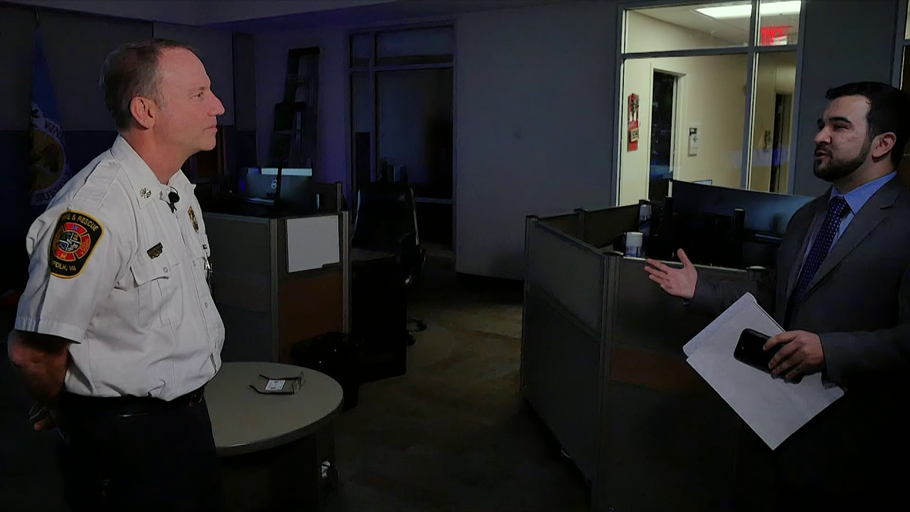 Suffolk Fire Chief Michael Barakey talks to News 3's Jay Greene